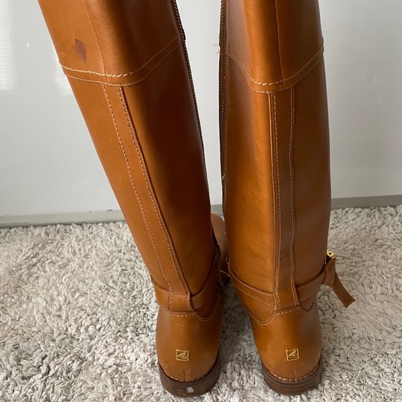 SPERRY LEATHER SIDE ZIPPER KNEE HIGH BROWN BOOT - Picture 6 of 10